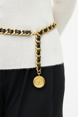 Chanel Gold 
Black Leather Chainlink Charm Belt