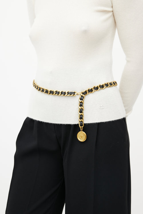 Chanel Gold 
Black Leather Chainlink Charm Belt