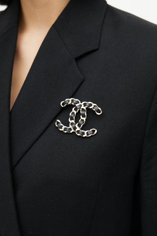 Chanel Gold 
Black Logo Chainlink Brooch