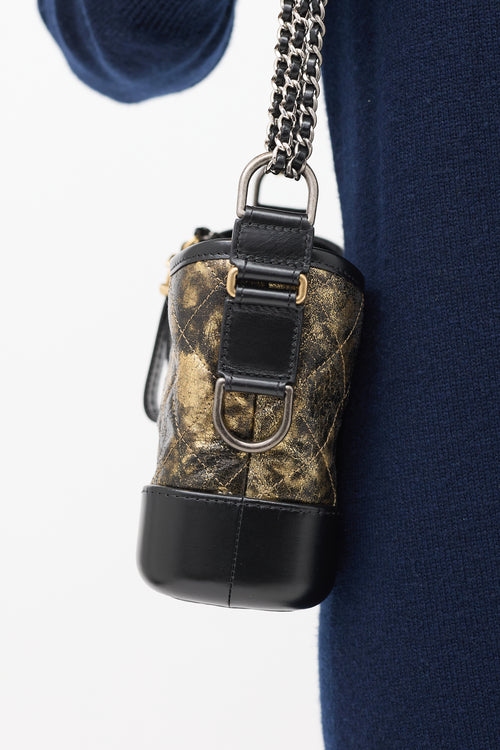 Chanel 2018 Black 
Gold Quilted Leather Small Gabrielle Hobo Bag