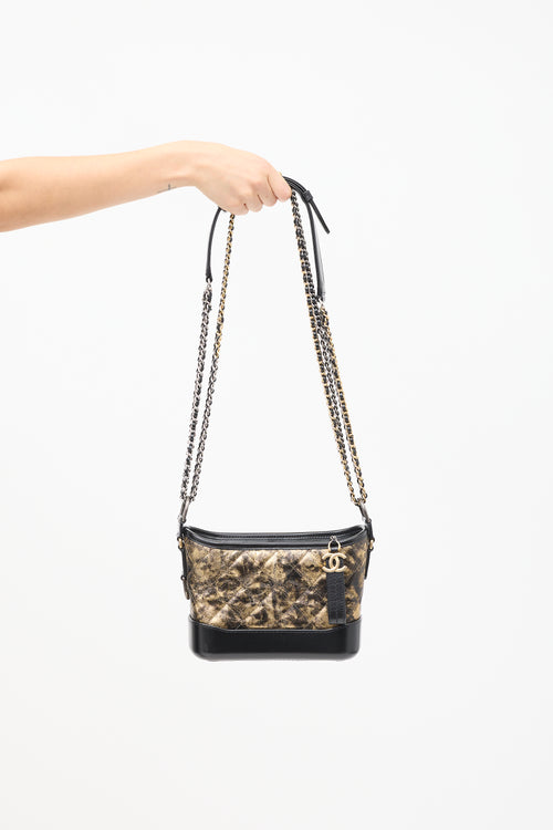 Chanel 2018 Black 
Gold Quilted Leather Small Gabrielle Hobo Bag