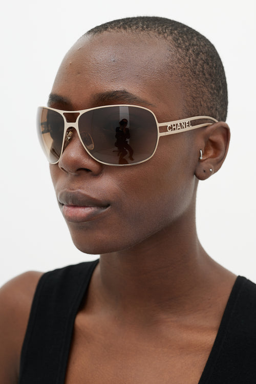 Chanel Gold 
Brown 4150 Aviator Sunglasses