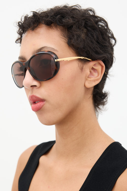 Chanel Gold 
Brown Marbled CC Oval Sunglasses