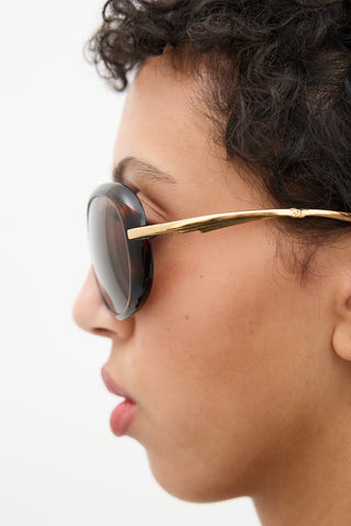 Chanel Gold 
Brown Marbled CC Oval Sunglasses