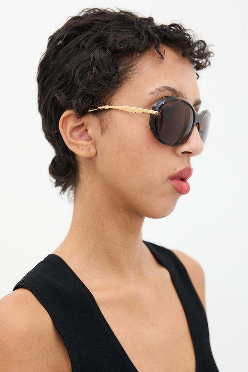 Chanel Gold 
Brown Marbled CC Oval Sunglasses