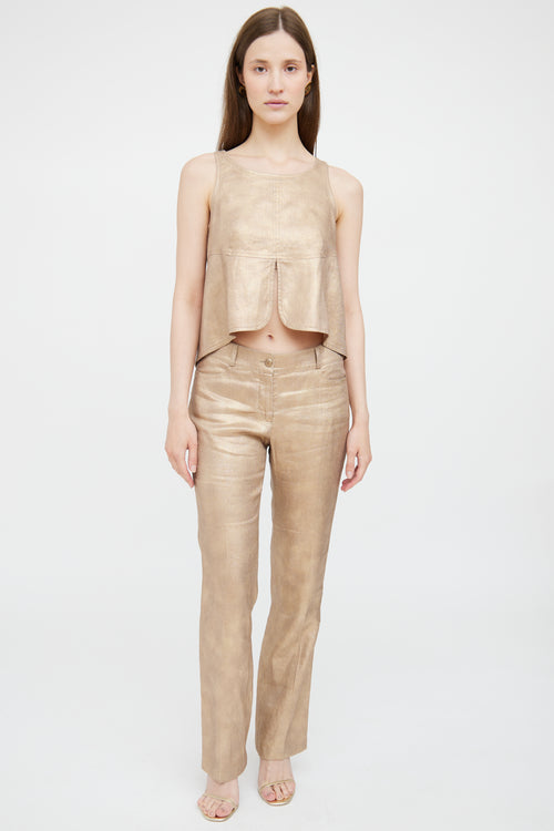 Chanel 05C 2 Piece Gold Sleeveless Top 
Pant Set