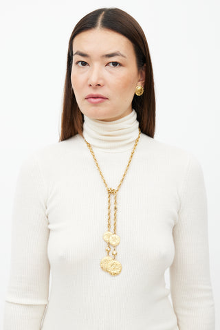 Chanel Gold Crystal Chainlink Coin Pendant Necklace