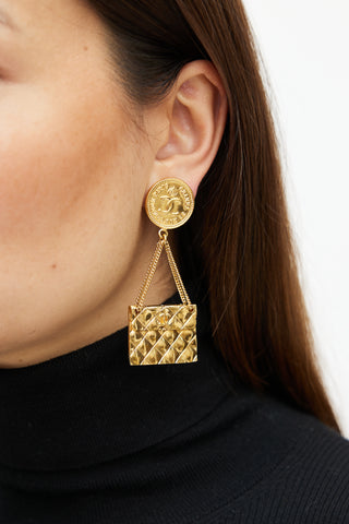 Chanel Gold Flap Pendant Drop Earring