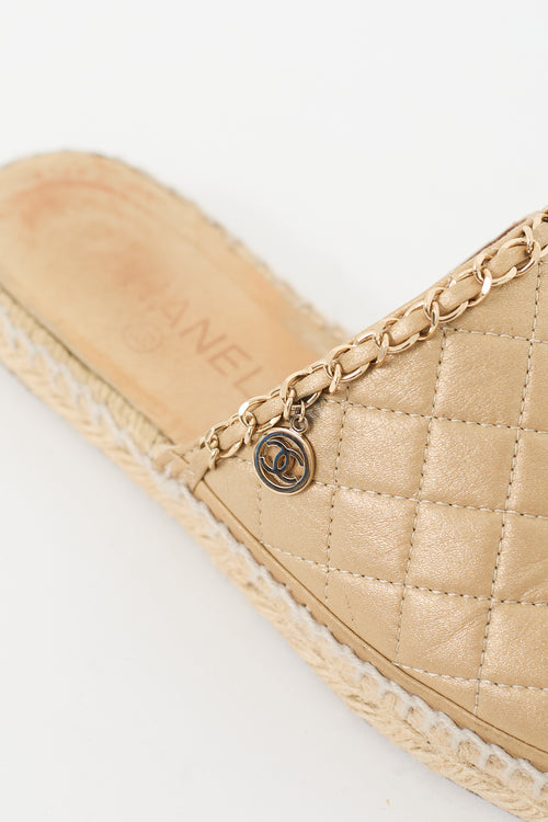 Chanel Gold 
Black Quilted Leather Espadrille Mule