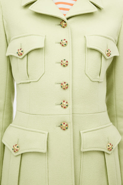 Chanel Green 
Gold Wool Jacket