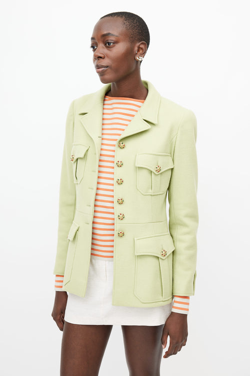 Chanel Green 
Gold Wool Jacket