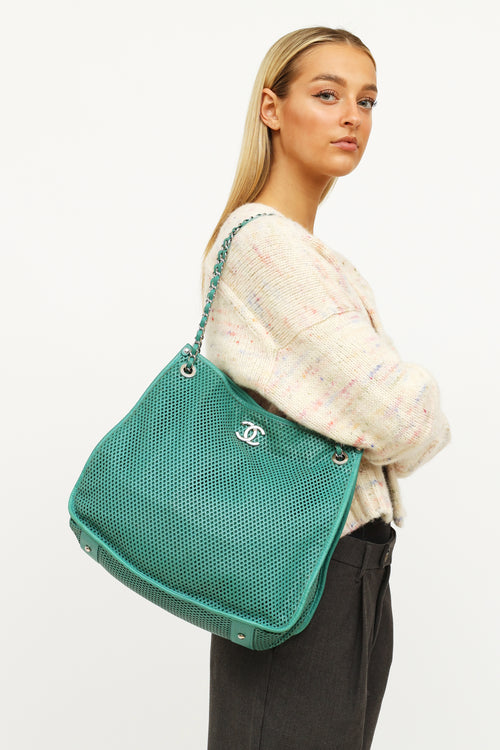 Chanel Green Up in the Air Perforated Tote Bag