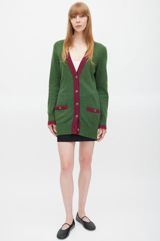 Chanel Green 
Purple Trimmed CC Button Cardigan