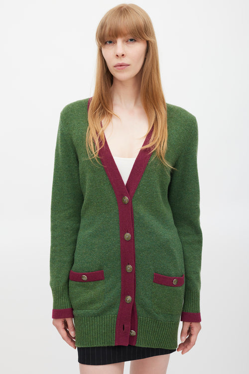 Chanel Green 
Purple Trimmed CC Button Cardigan