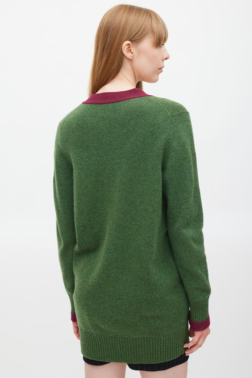 Chanel Green 
Purple Trimmed CC Button Cardigan