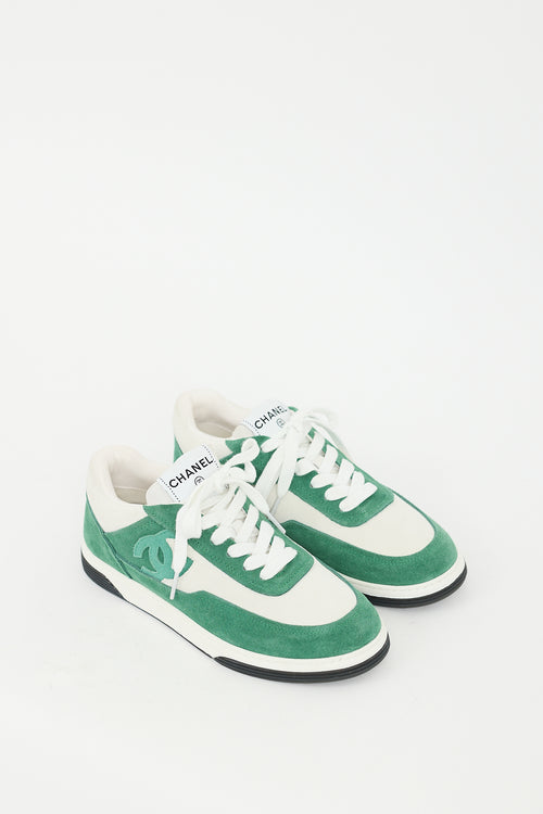 Chanel Green 
White Suede CC Low Top Sneaker