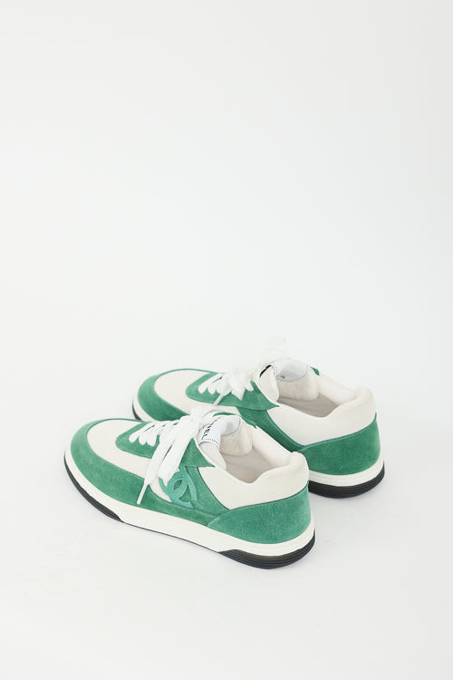 Chanel Green 
White Suede CC Low Top Sneaker