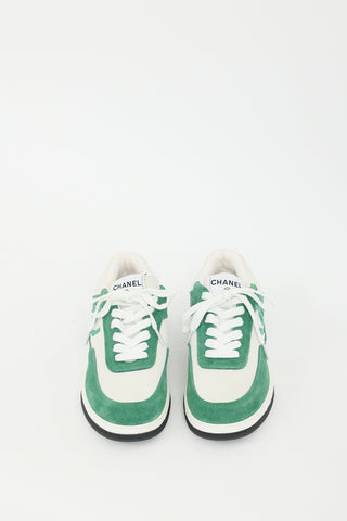 Chanel Green 
White Suede CC Low Top Sneaker