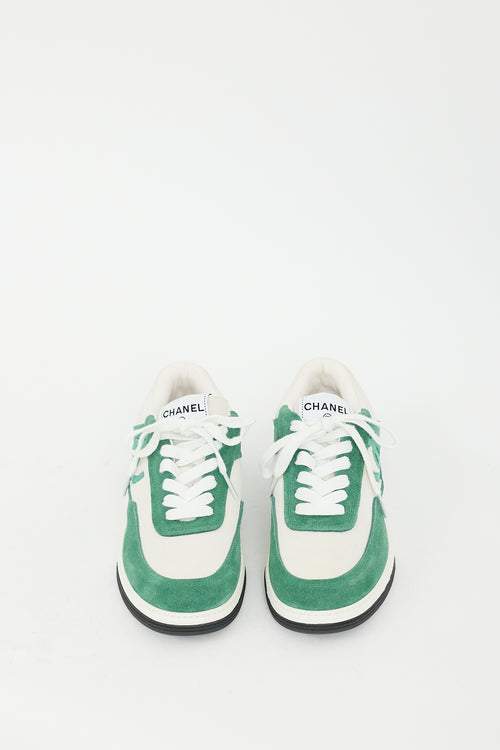 Chanel Green 
White Suede CC Low Top Sneaker