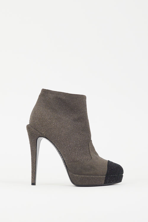 Chanel Grey 
Black Glitter Platform Boot