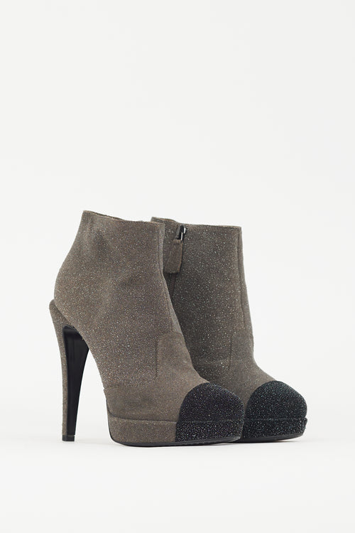 Chanel Grey 
Black Glitter Platform Boot