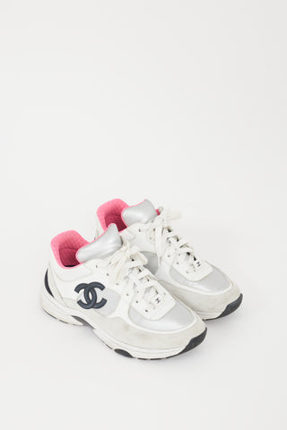 Chanel Grey 
Black Leather CC Logo Sneaker