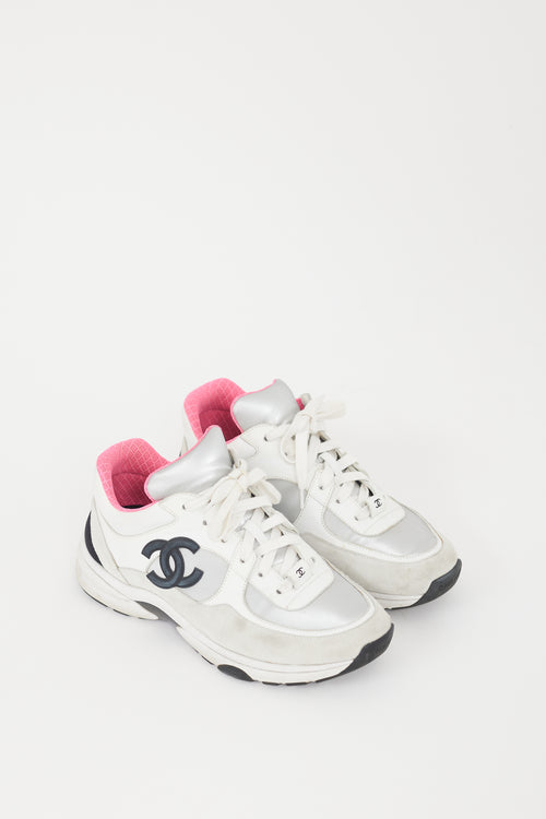 Chanel Grey 
Black Leather CC Logo Sneaker