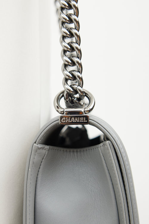 Chanel Grey Chevron Silver chain Medium Boy Bag