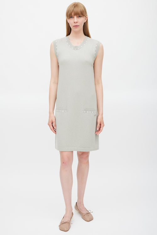 Chanel Grey Cotton 
Cashmere Pearl Trimmed Dress