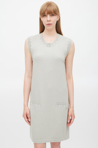 Chanel Grey Cotton 
Cashmere Pearl Trimmed Dress