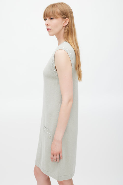 Chanel Grey Cotton 
Cashmere Pearl Trimmed Dress