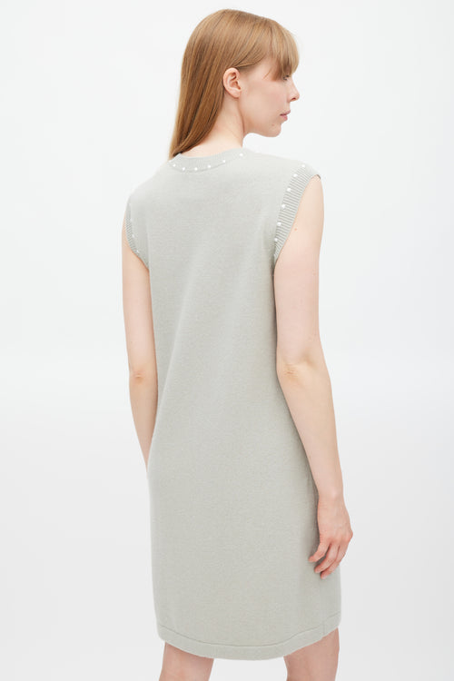 Chanel Grey Cotton 
Cashmere Pearl Trimmed Dress