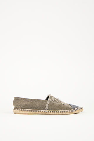 Chanel Green 
Navy Canvas CC Espadrille