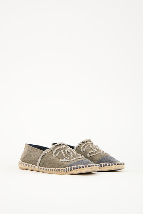 Chanel Green 
Navy Canvas CC Espadrille