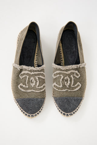 Chanel Green 
Navy Canvas CC Espadrille