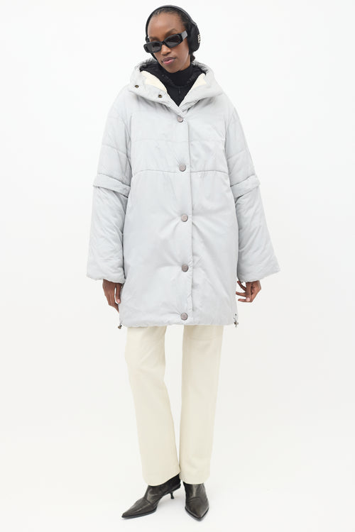 Chanel FW 2000 Grey Nylon 
Fleece Puffer Coat