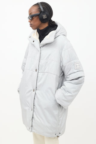 Chanel FW 2000 Grey Nylon 
Fleece Puffer Coat