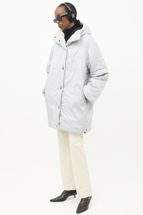 Chanel FW 2000 Grey Nylon 
Fleece Puffer Coat