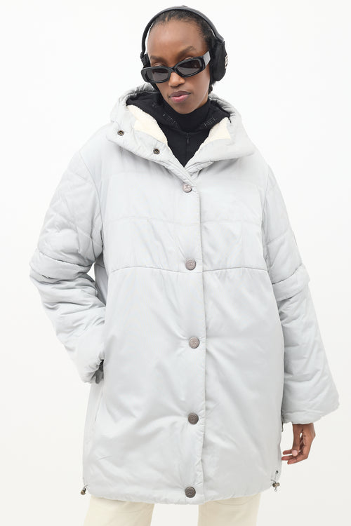 Chanel FW 2000 Grey Nylon 
Fleece Puffer Coat