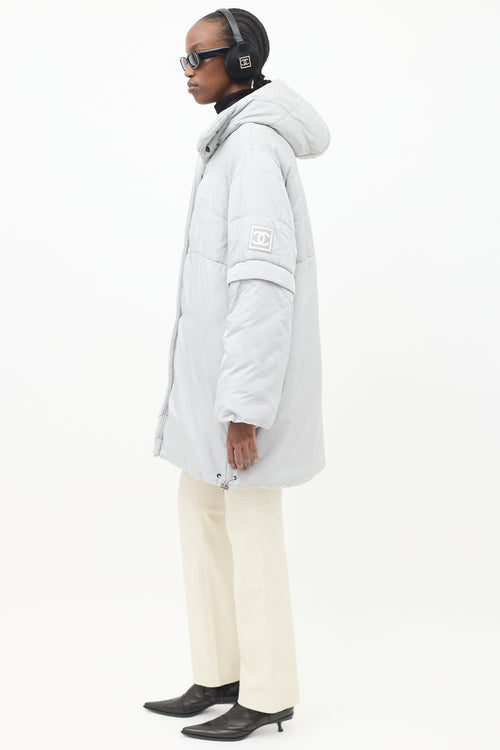 Chanel FW 2000 Grey Nylon 
Fleece Puffer Coat