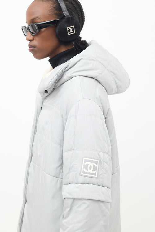 Chanel FW 2000 Grey Nylon 
Fleece Puffer Coat