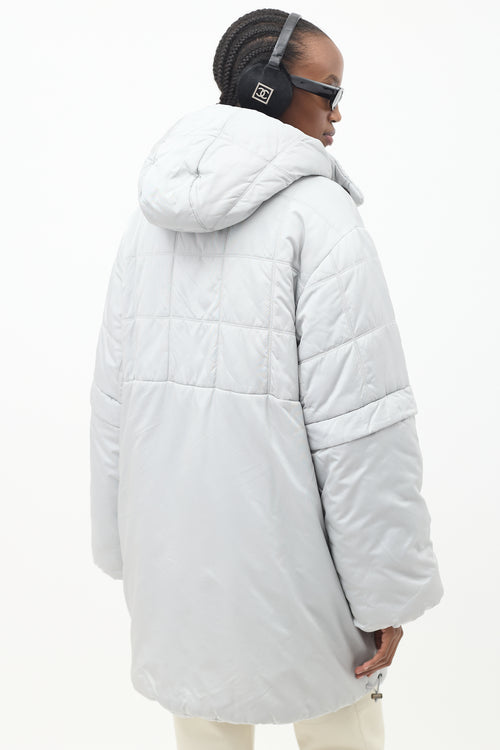 Chanel FW 2000 Grey Nylon 
Fleece Puffer Coat