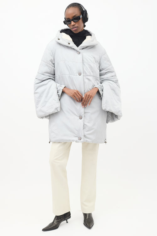 Chanel FW 2000 Grey Nylon 
Fleece Puffer Coat