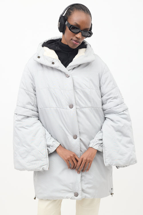 Chanel FW 2000 Grey Nylon 
Fleece Puffer Coat