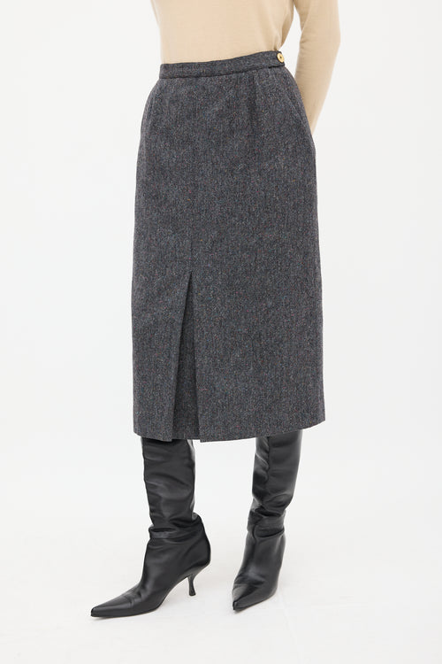 Chanel Grey Marbled Wool Godet Skirt