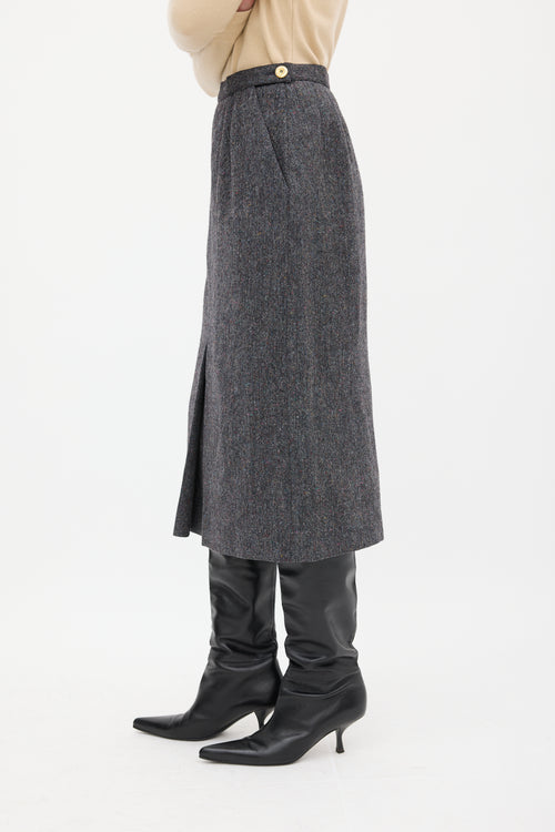 Chanel Grey Marbled Wool Godet Skirt