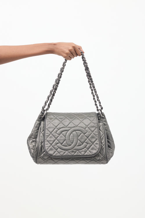 Chanel 2010 Silver Metallic Caviar Timeless Accordion Flap Bag