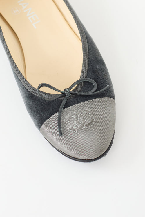 Chanel Dark Grey Velvet CC Ballet Flat