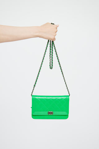 Chanel Green Patent Boy Wallet On Chain