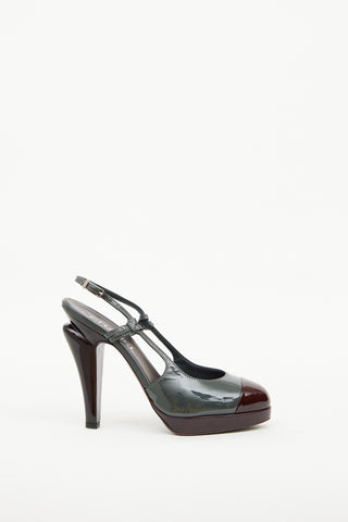 Grey 
Burgundy Patent Slingback Chanel